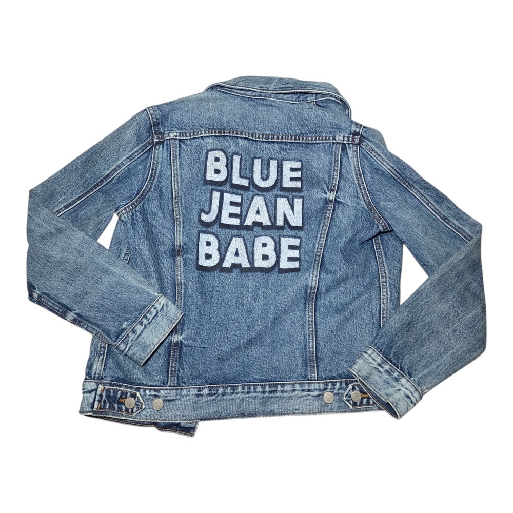 Lucky Brand Womens Small Denim Jean Jacket Blue Jean Babe Graphic Tomboy Trucker
